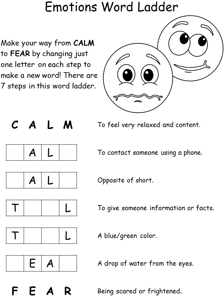 emotions word ladder worksheet
