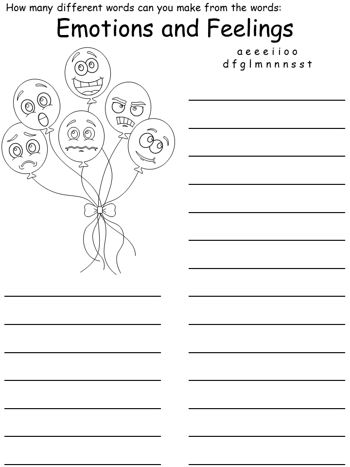 emotions wordmine worksheet