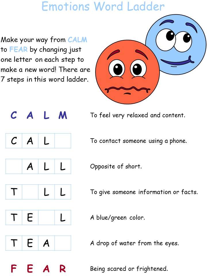 emotions word ladder worksheet