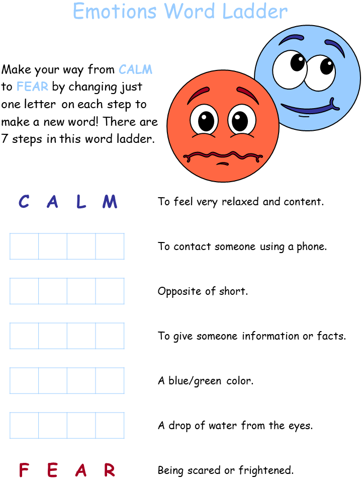 emotions word ladder worksheet