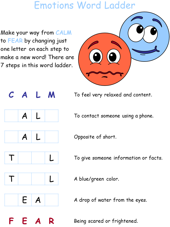 emotions word ladder worksheet