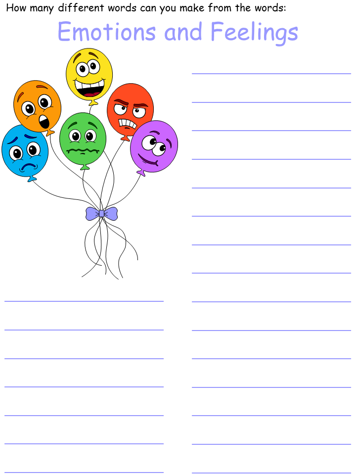 emotions wordmine worksheet